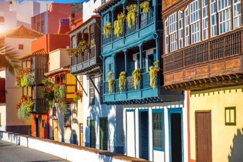 Colorful balconies in Santa Cruz city on La Palma island