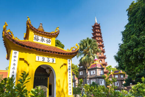 Tran Quoc Pagoda at Hanoi West Lake, or Tay Ho Lake in Vietnam