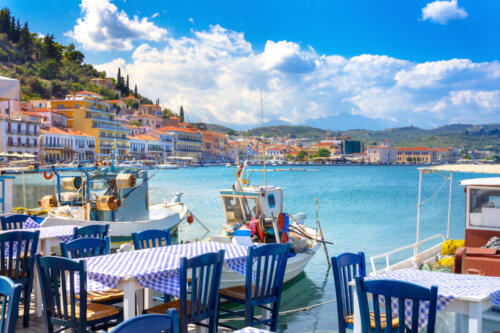 View of the picturesque coastal town of Gythio, Peloponnese, Gre