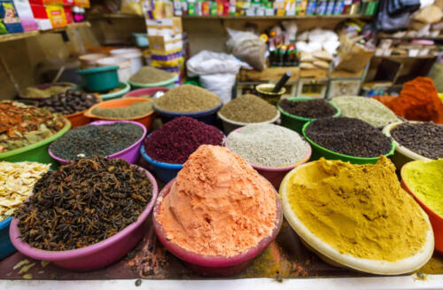 Spices in store in the old city Aqaba. Jordan.