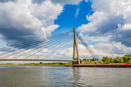 Beautiful view of the cable-stayed Lanaye bridge, which crosses