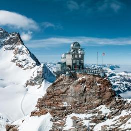 Aerial panorama view of the Sphinx Observatory on Jungfraujoch - Top of Europe